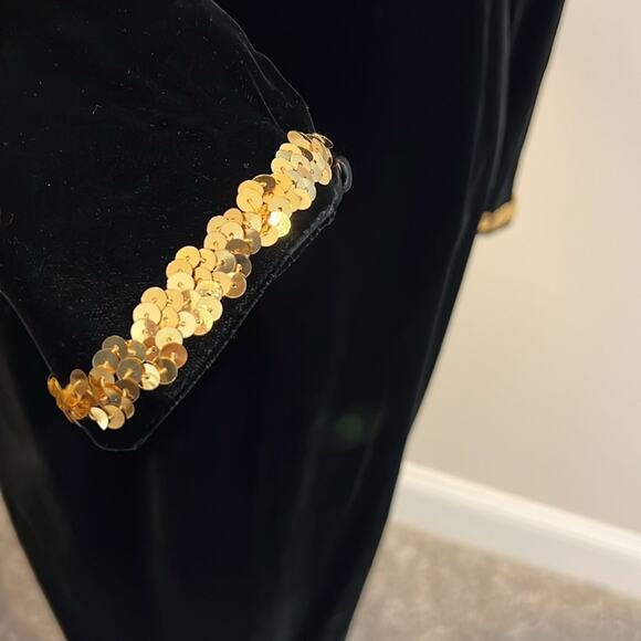 Beautiful Vintage GENET VIVIEN Black‎ Velvet Dress S Cocktail Sexy Sequined Gold - Picture 5 of 16